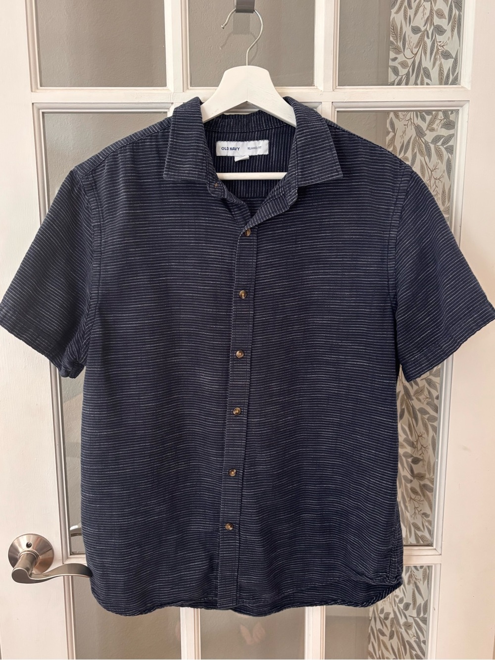 OLD NAVY Woven Cotton Navy Short Sleeve Everyday Shirt Sz L